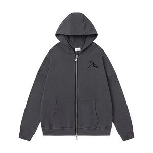 Rhude Dark Gray Zip-Up Hooded Sweatshirt